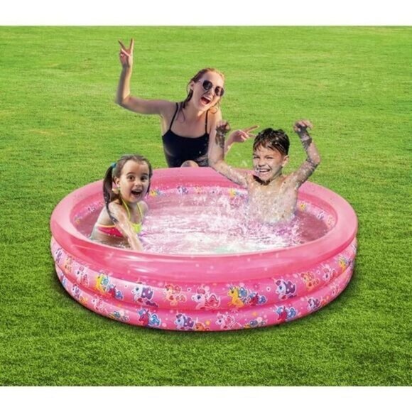 Play Day‎ 3-Ring Inflatable Kiddie Pool Pink 55" Wide With Repair Patch For Ages - Picture 3 of 4